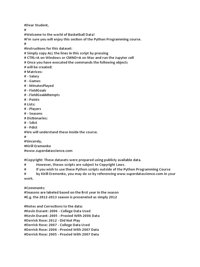 Basketball Data Python Instructions | PDF | Computing | Software