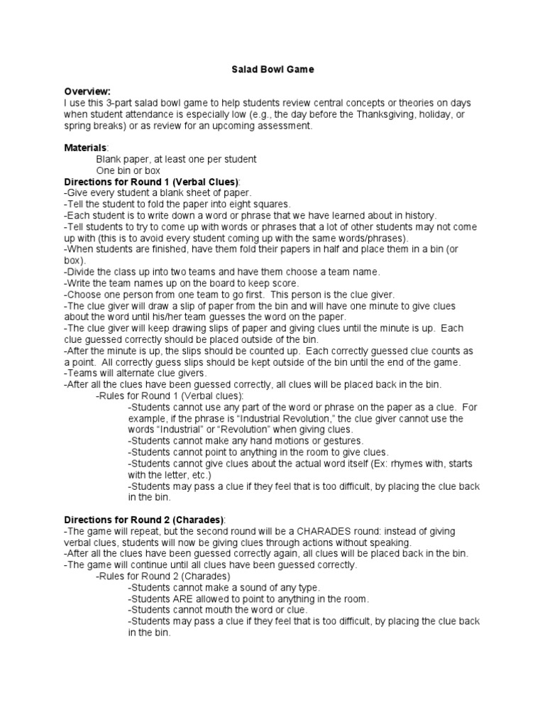 Salad Bowl Instructions | PDF | Cognitive Science | Cognition
