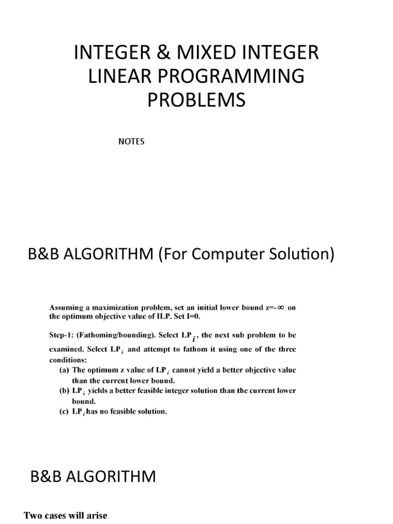 Integer & Mixed Integer Linear Programming Problems: Notes | PDF