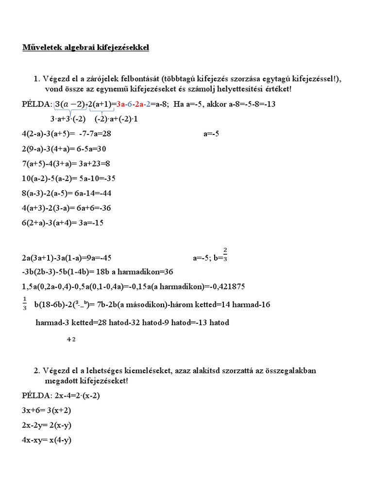 Muveletek Algebrai Kifejezesekkel2 Pdf