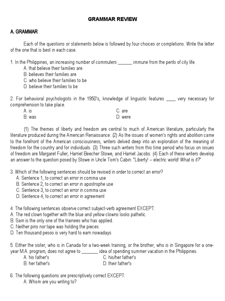 Advanced English Grammar Test | PDF | Sentence (Linguistics ...