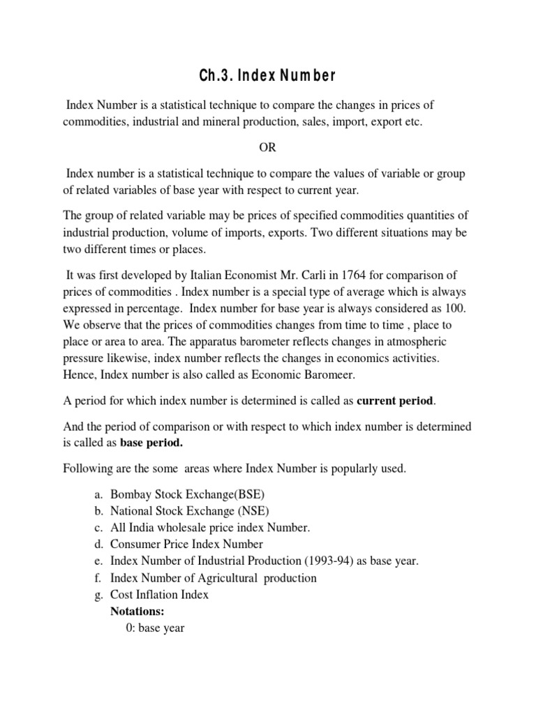 Ch.3. Index Number Notations PDF Price Indices Index (Economics)