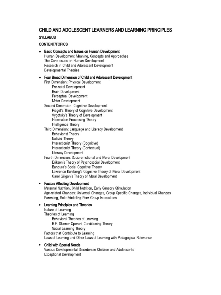 Child And Adolescent Learners And Learning Principles