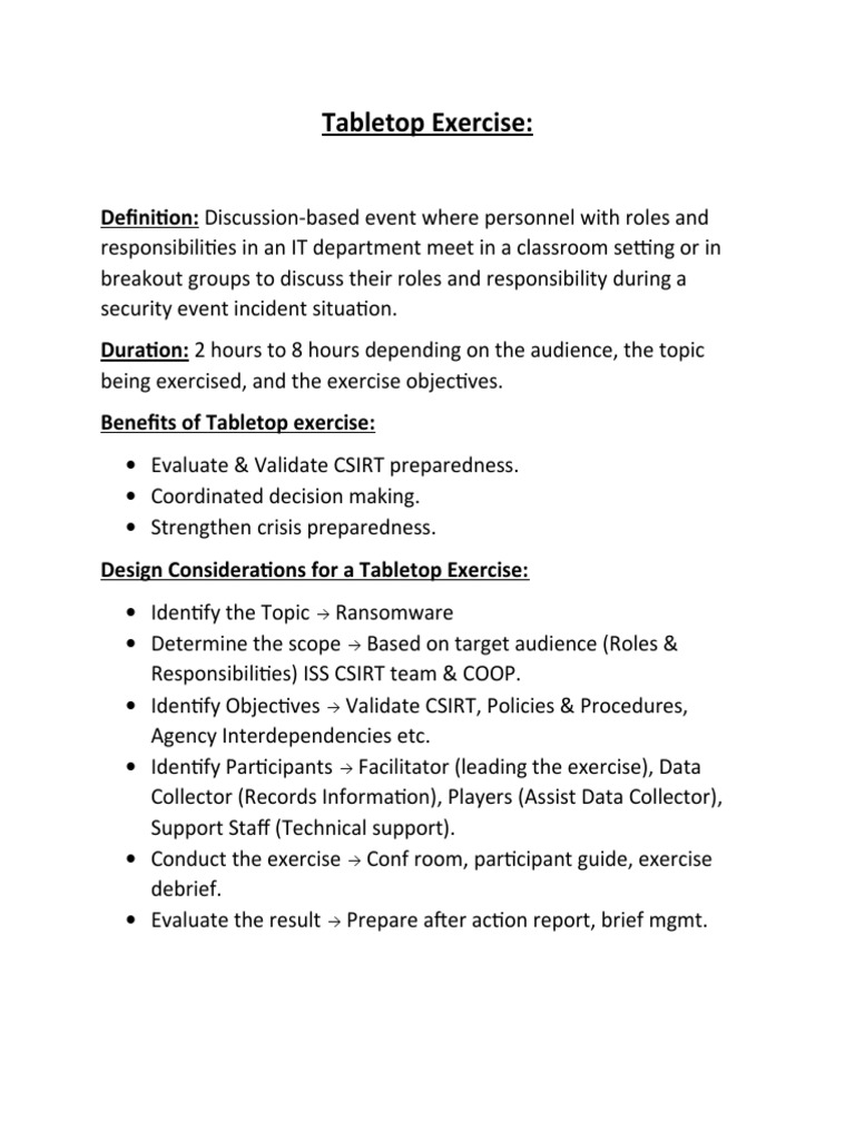 Tabletop Exercise Definition DiscussionBased Event Where Personnel