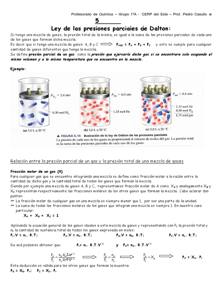 Ley de Dalton de Las Presiones Parciales PDF Gases Materiales transparentes
