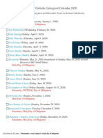 Roman Catholic Liturgical Calendar 2020