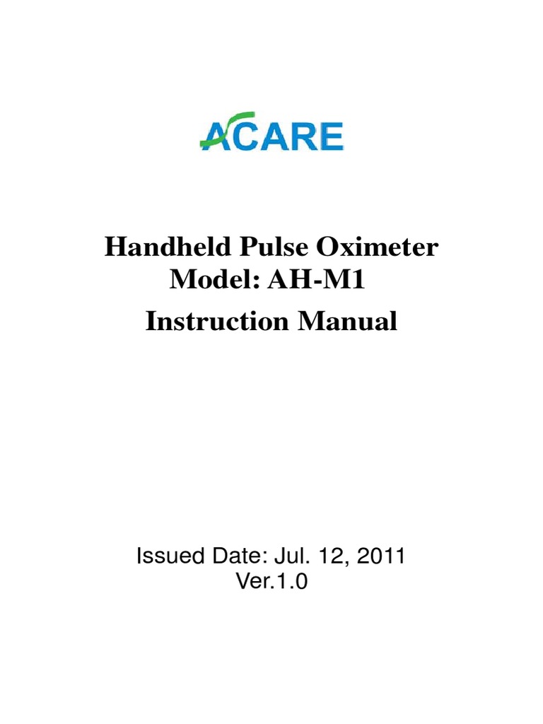 Acare AHM1 Pulse Oximeter Instruction Manual PDF PDF Hemoglobin