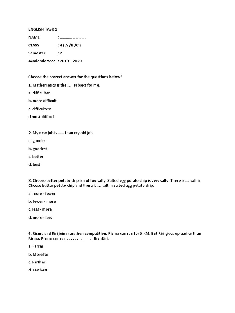 ENGLISH TASK 1 (Grade 4) | PDF | Language Arts & Discipline