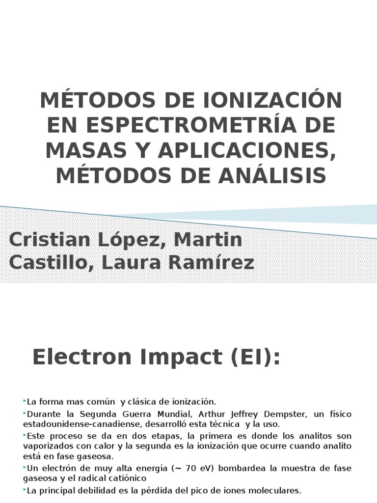 Métodos de Ionización en Espectrometría de Masas | PDF | Química Física ...