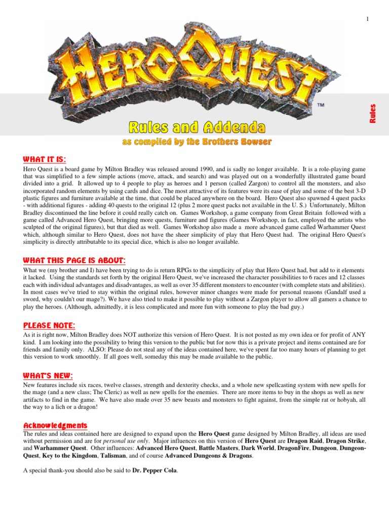 Hero Quest Rules Fairies Leisure