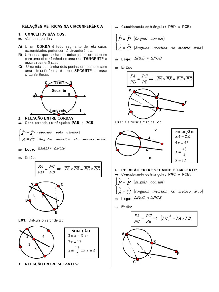 Relações Métricas Na Circunferência | PDF | Círculo | Triângulo