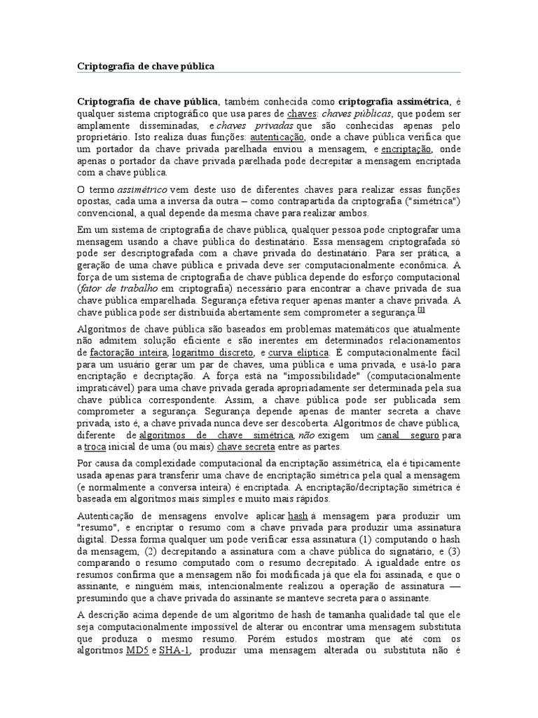 Criptografia De Chave Pública Princípios Aplicações E Segurança Pdf