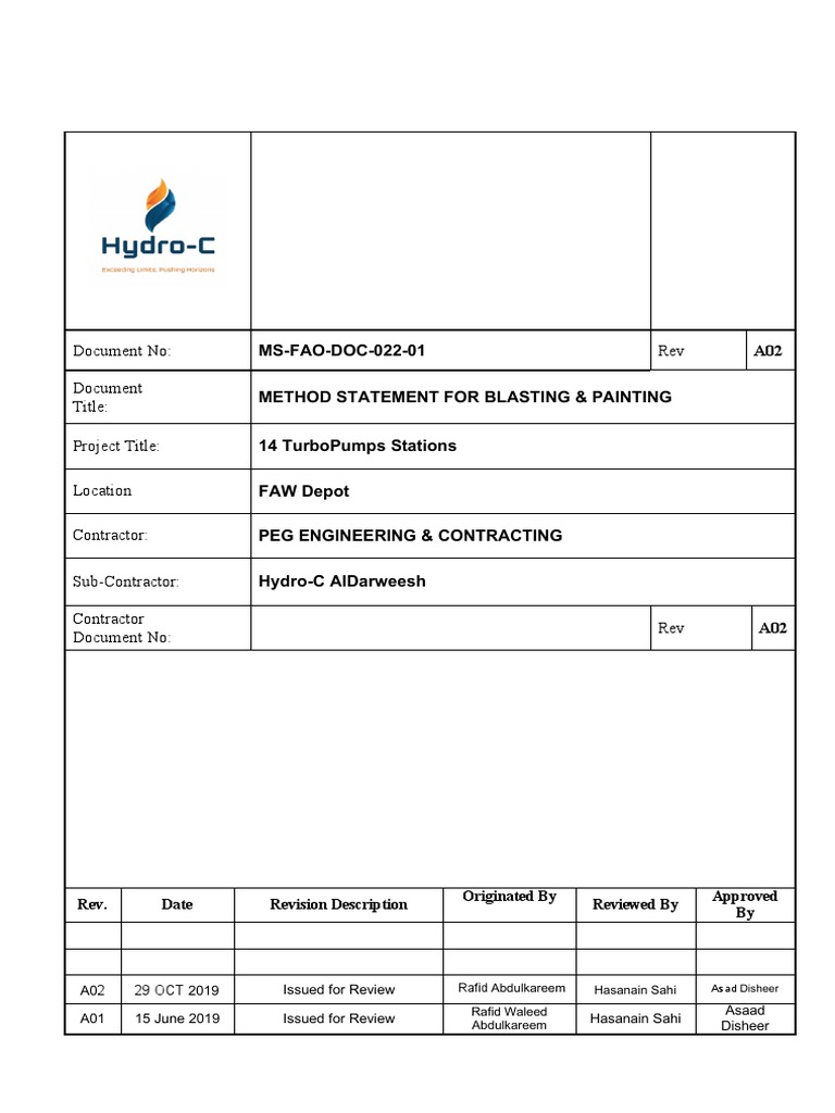 Blasting & Painting Method Statement | PDF | Personal Protective ...