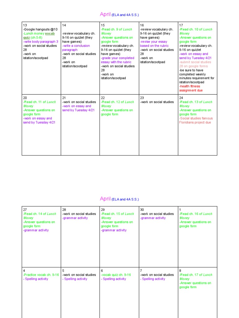 April ELA & Social Studies Schedule | PDF | Information Retrieval ...