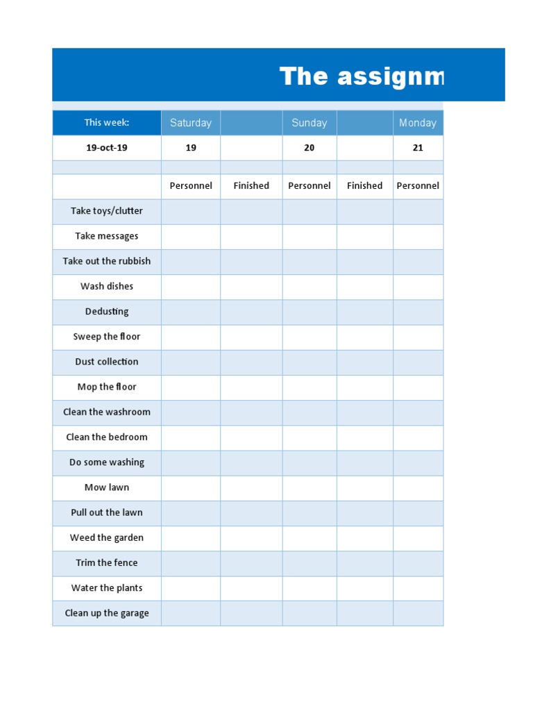 Weekly Housework Assignment Schedule | PDF