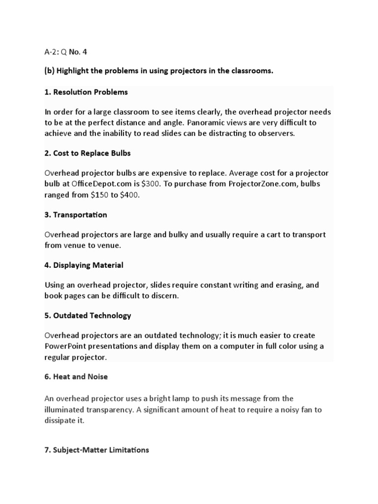 Disadvantages of Projectors in Classrooms | PDF