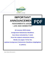 Important Assignment Announcements - Jan 2020 - 2
