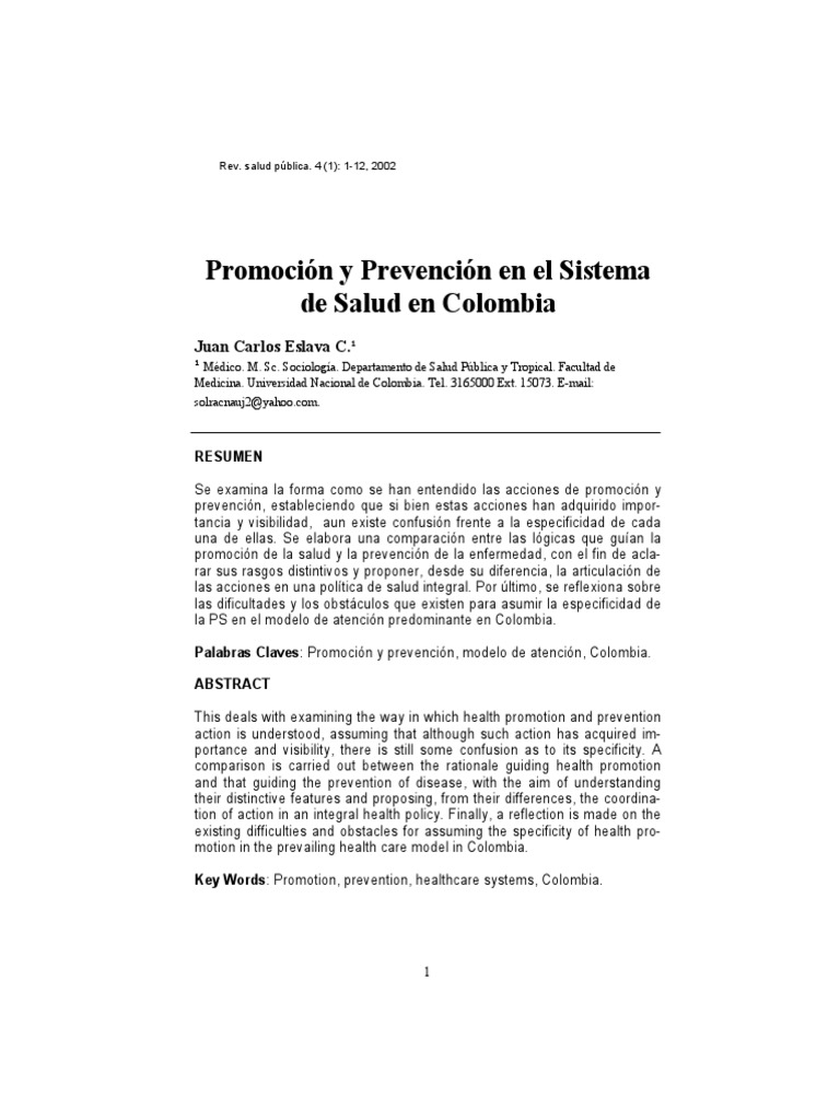 Promoción y Prevención en Salud Colombia | PDF | Cuidado de la salud ...