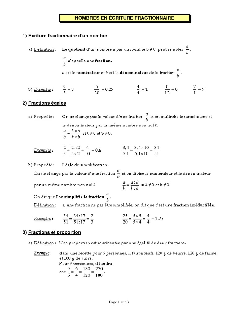 Exercice Simplification De Fraction 6ème Pdf Operations Sur Les Fractions Cours 2 FR PDF | PDF | Fraction  (Mathématiques) | Notation (mathématiques)