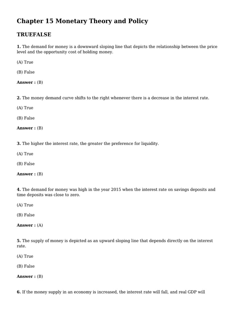 Chapter 15 Monetary Theory and Policy PDF | PDF | Money Supply | Supply ...