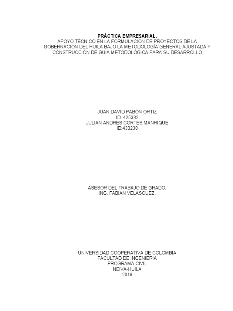 Formulacion de Proyectos en Formato Apu y Bajo La Metodologia General ...
