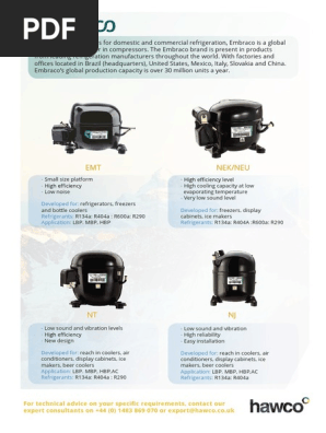Refrigeration Compressors Embraco 1 PDF | PDF | Refrigerator