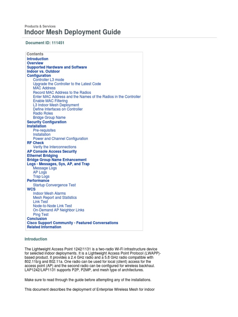 Indoor Mesh Deployment Guide | PDF | Wireless Lan | Wireless Access Point