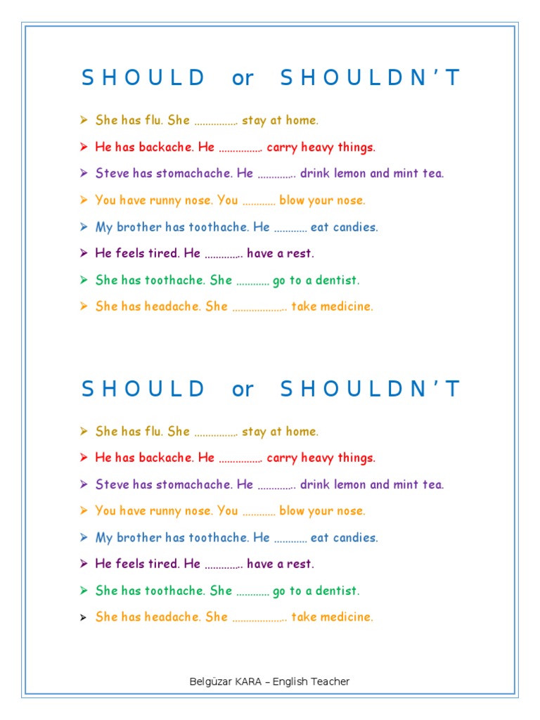 Should Shouldnt Grammar Drills Grammar Guides Worksheet Templates