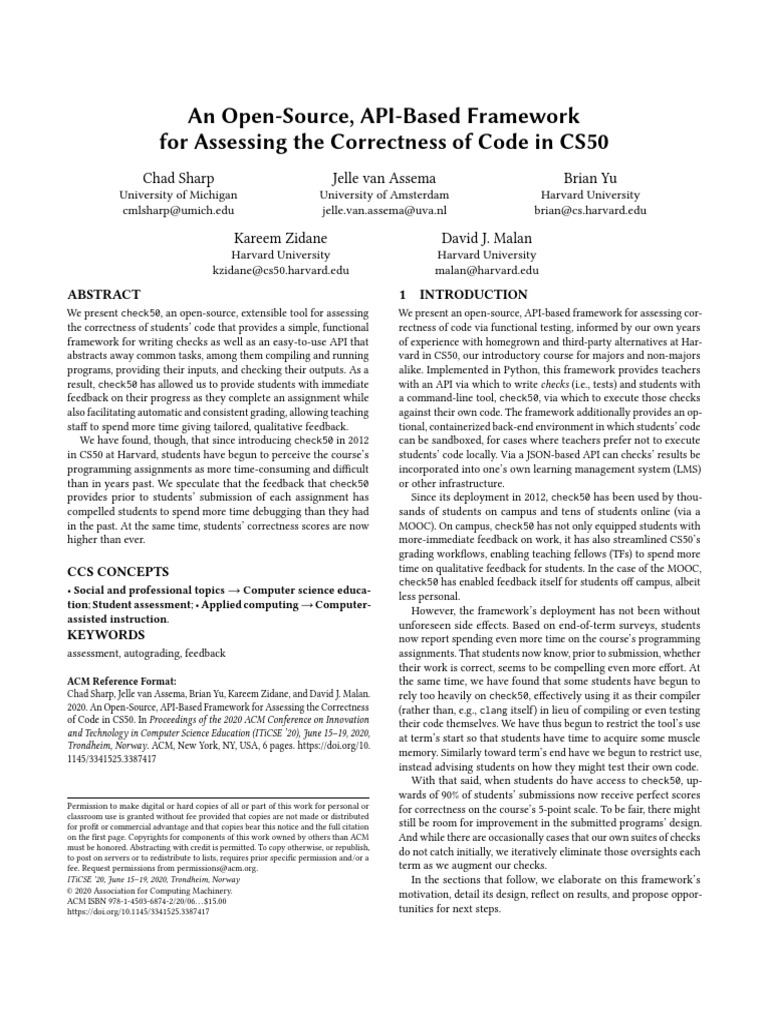 An Open-Source, API-Based Framework For Assessing Correctness of Code ...