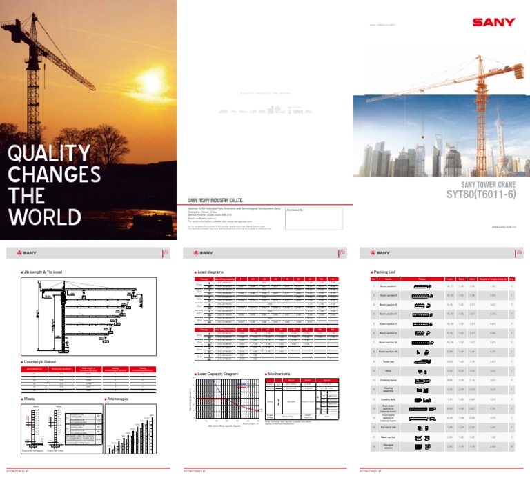 SANY SYT80 Tower Crane Specifications | PDF | Crane (Machine ...