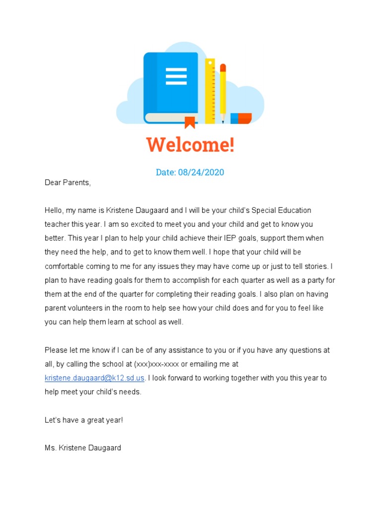 Special Education Welcome Letter 2020 | PDF