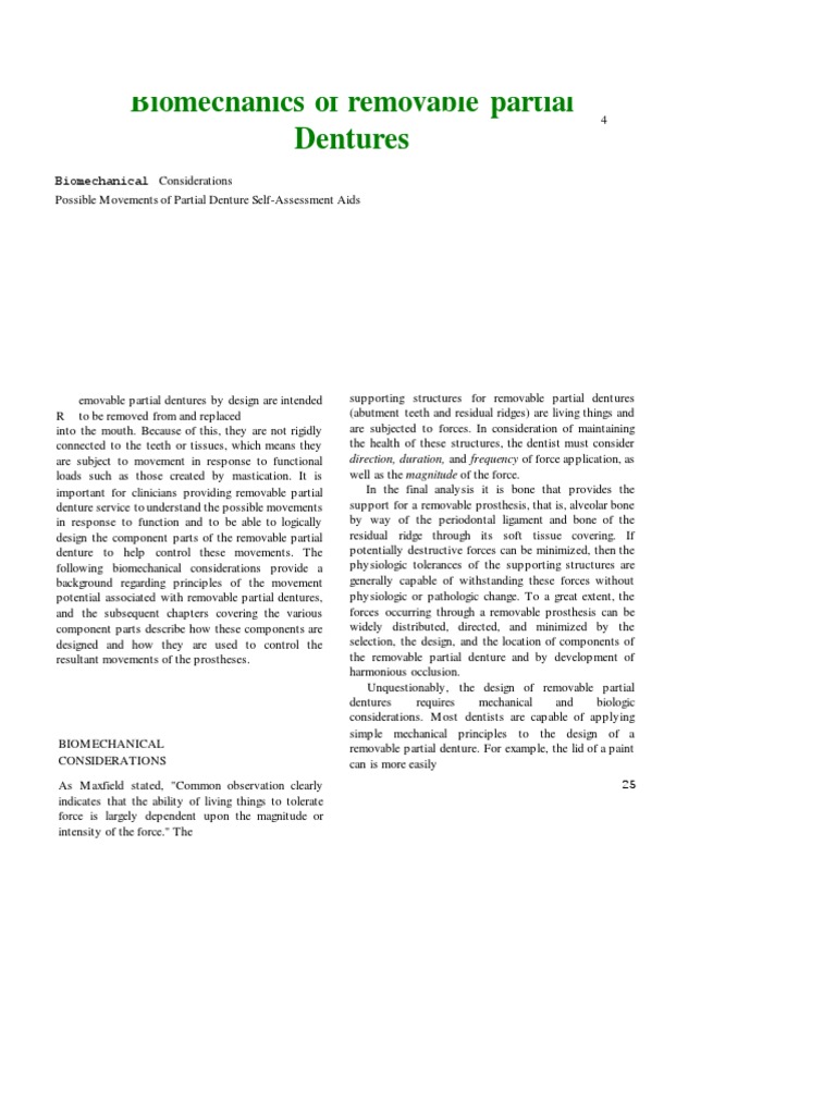Biomechanics of RPD 1 PDF Dentures Lever