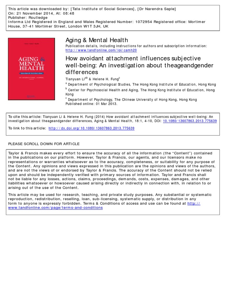 Avoidant Attachment and Well-Being Differences | PDF | Attachment ...