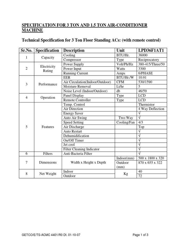 12 Specification TS A C Machines R0 Oct 07 PDF | PDF | Air Conditioning ...