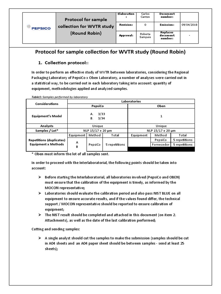 WVTR Study Sample Collection Protocol | PDF | Humidity | Scientific Method