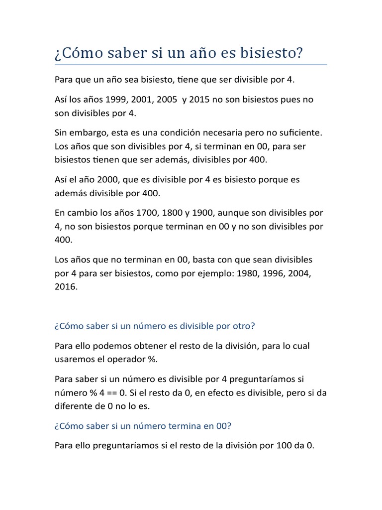 Cómo Saber Si Un Año Es Bisiesto PDF