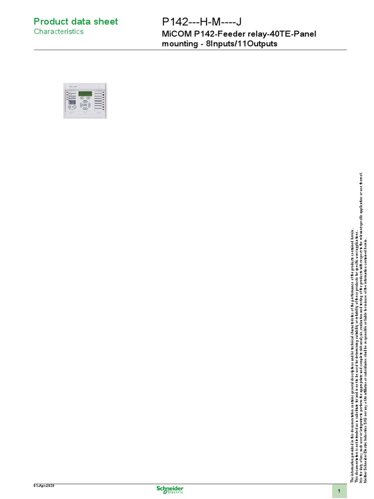 MiCOM P142 Feeder Relay Data Sheet | PDF | Power Supply | Electrical ...