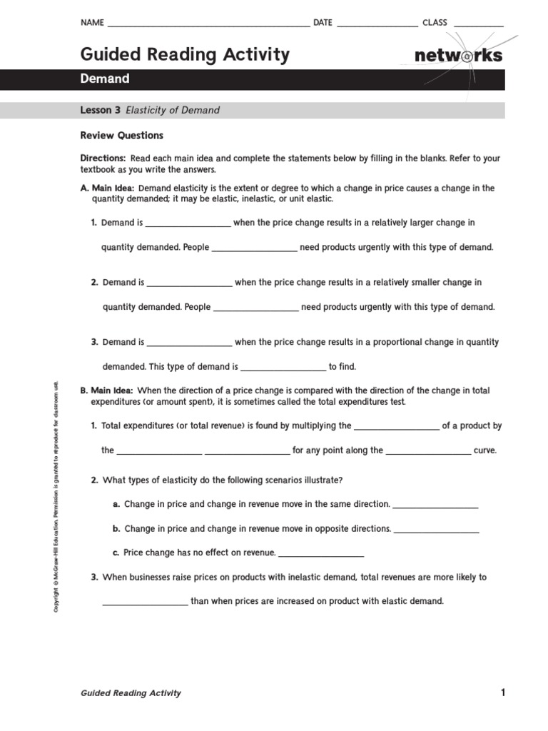 Capitulo 4 Leccion 3 La Elasticidad De La Demanda Guia De Lectura English Pdf Demand Price Elasticity Of Demand