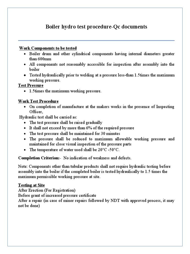 Boiler Hydrostatic Test Procedure | PDF | Boiler | Valve
