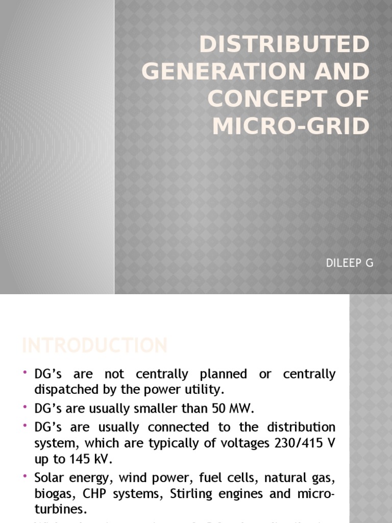 Distributed Generation And Concept Of Micro Grid Pdf Distributed