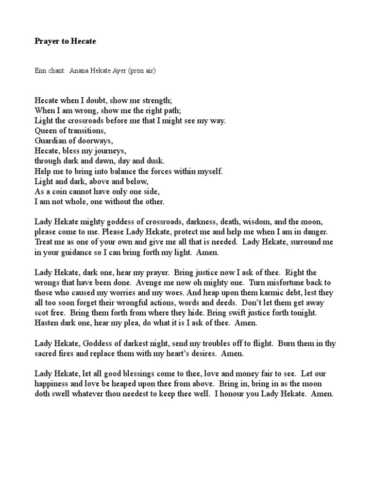 Prayer To Hecate: Enn Chant: Anana Hekate Ayer (Pron Air) | PDF
