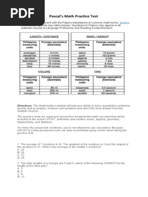 Pascal's Math Practice Test