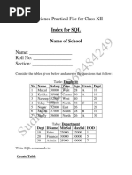 Computer Science Practical File For Class XII: Index For SQL Name of School