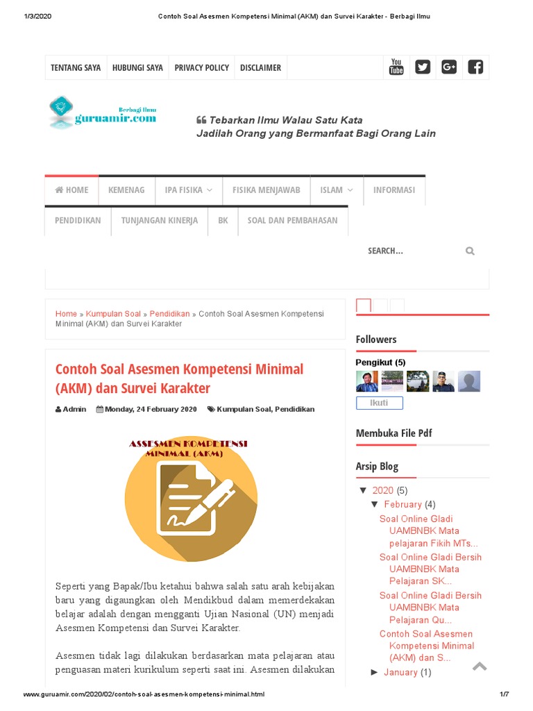 Contoh Soal Asesmen Kompetensi Minimal Akm Dan Survei Karakter Berbagi Ilmu