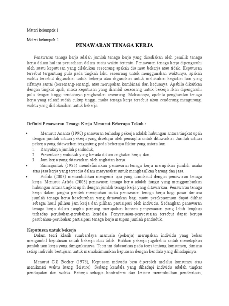 Penawaran Tenaga Kerja | PDF