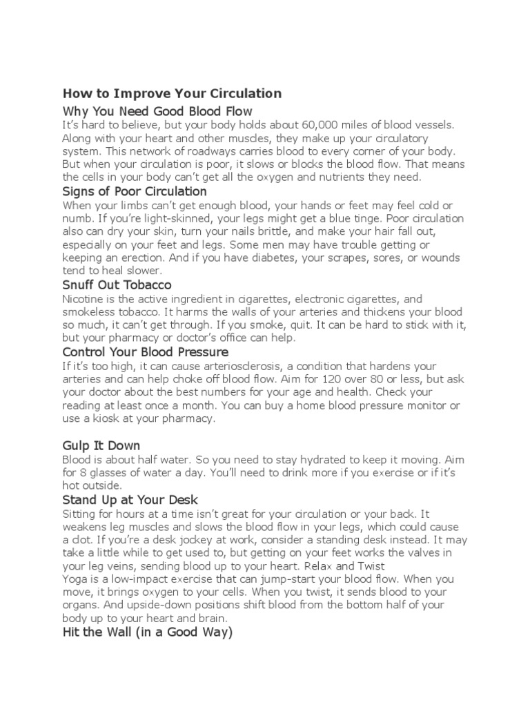 Boost Your Circulation: Essential Tips | PDF | Circulatory System | Blood
