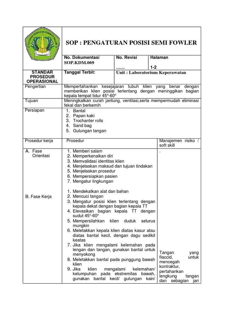 SOP Pengaturan Posisi Semi Fowler | PDF