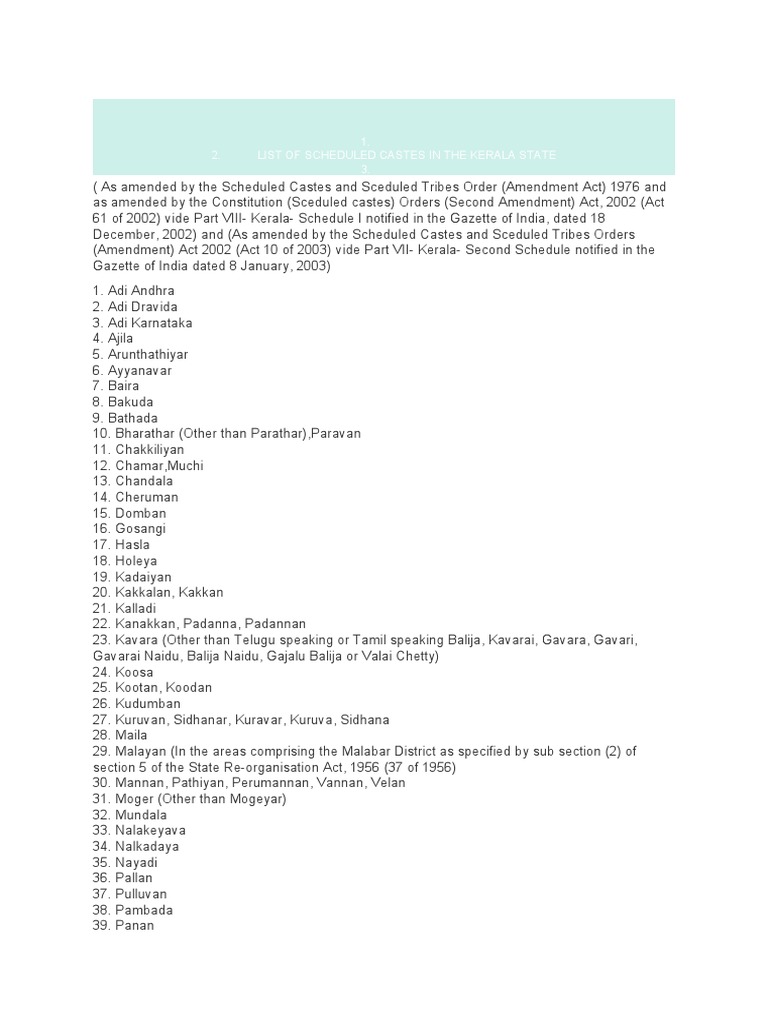 கேரளா இடஒதுக்கீடு பட்டியல் | PDF | Demographics Of India | Social ...