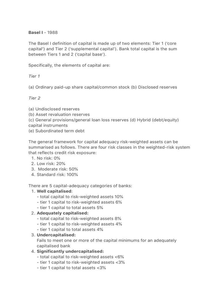 Basel I - 1988: Tier 1 | PDF | Tier 1 Capital | Basel Ii