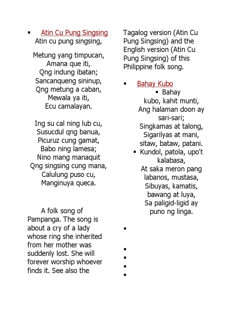 Atin Cu Pung Singsing Lyrics Tagalog